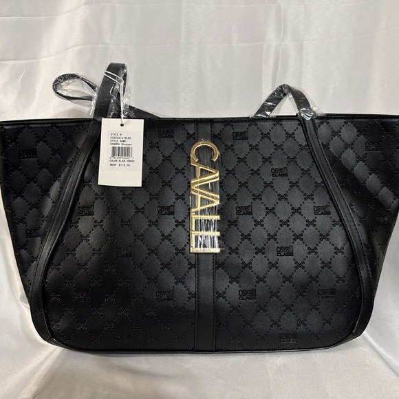 Cavalli Class Handbags - Cavalli Class XL Sandra Black Deboss Shopper Tote NWT $118 MSRP